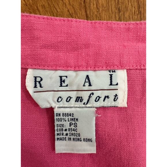 Vtg 90s Real Comfort Pink Linen Short Overalls PS Romper Y2K Adjustable Straps - Picture 6 of 7